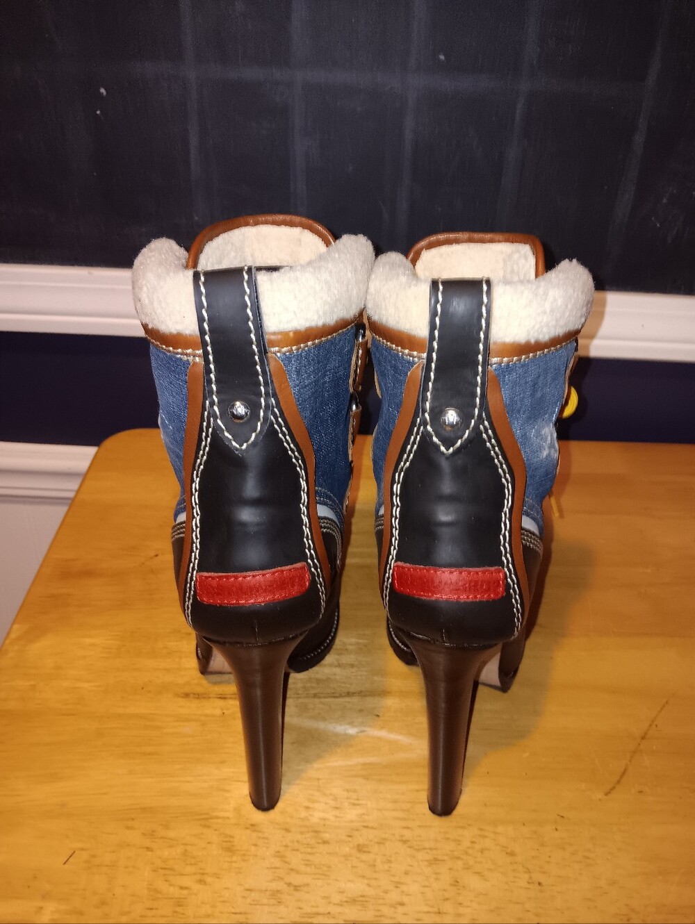 DSQUARED2 Rare Denim Shearling Lace Up Heeled Boots Size 38 - Picture 4 of 6